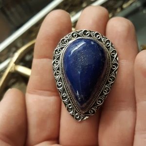 New Lapis Lazuli 925 Silver Statement Ring.
